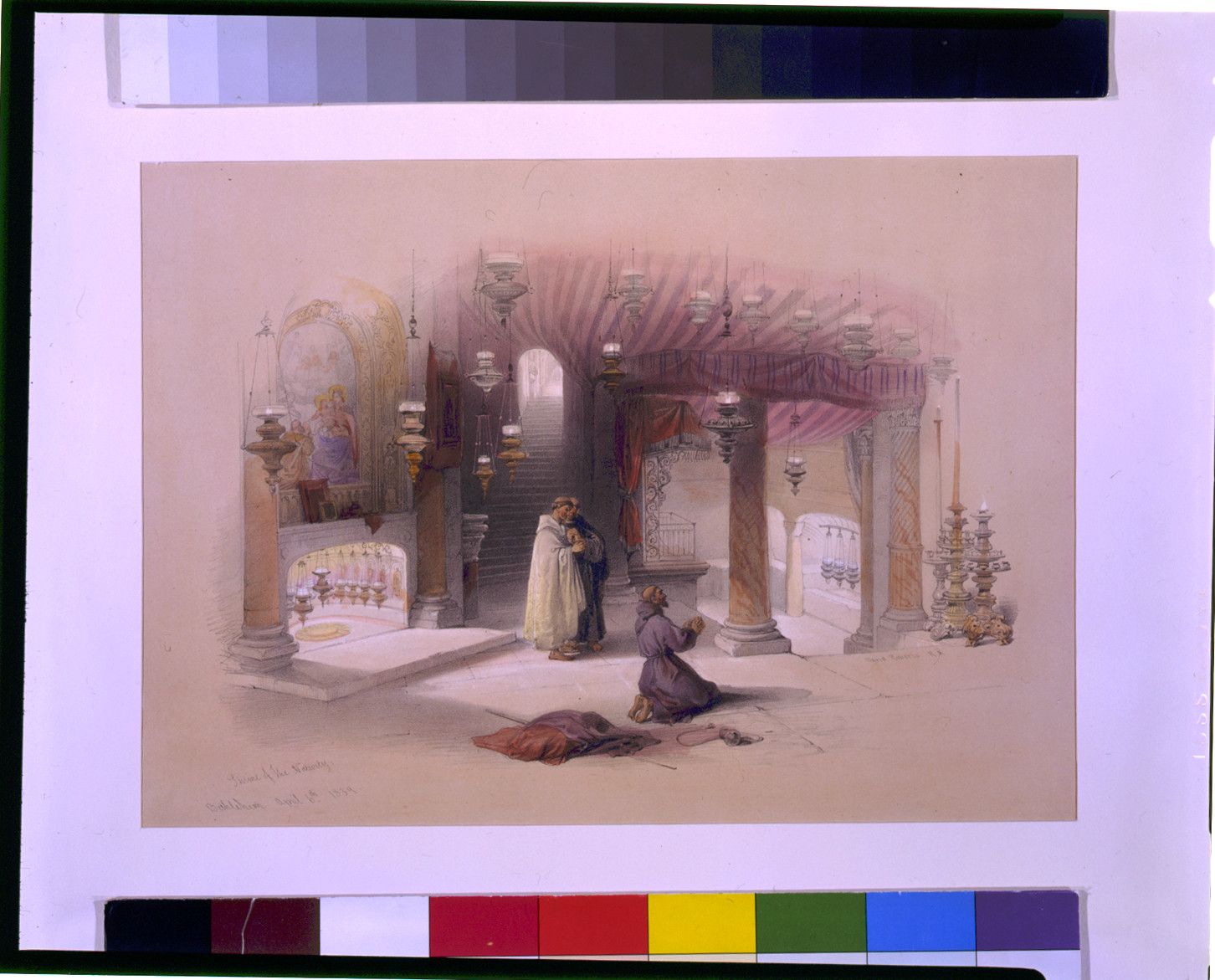 Shrine of the Nativity Bethlehem April 6th 1839, [published 1843] — antique lithograph