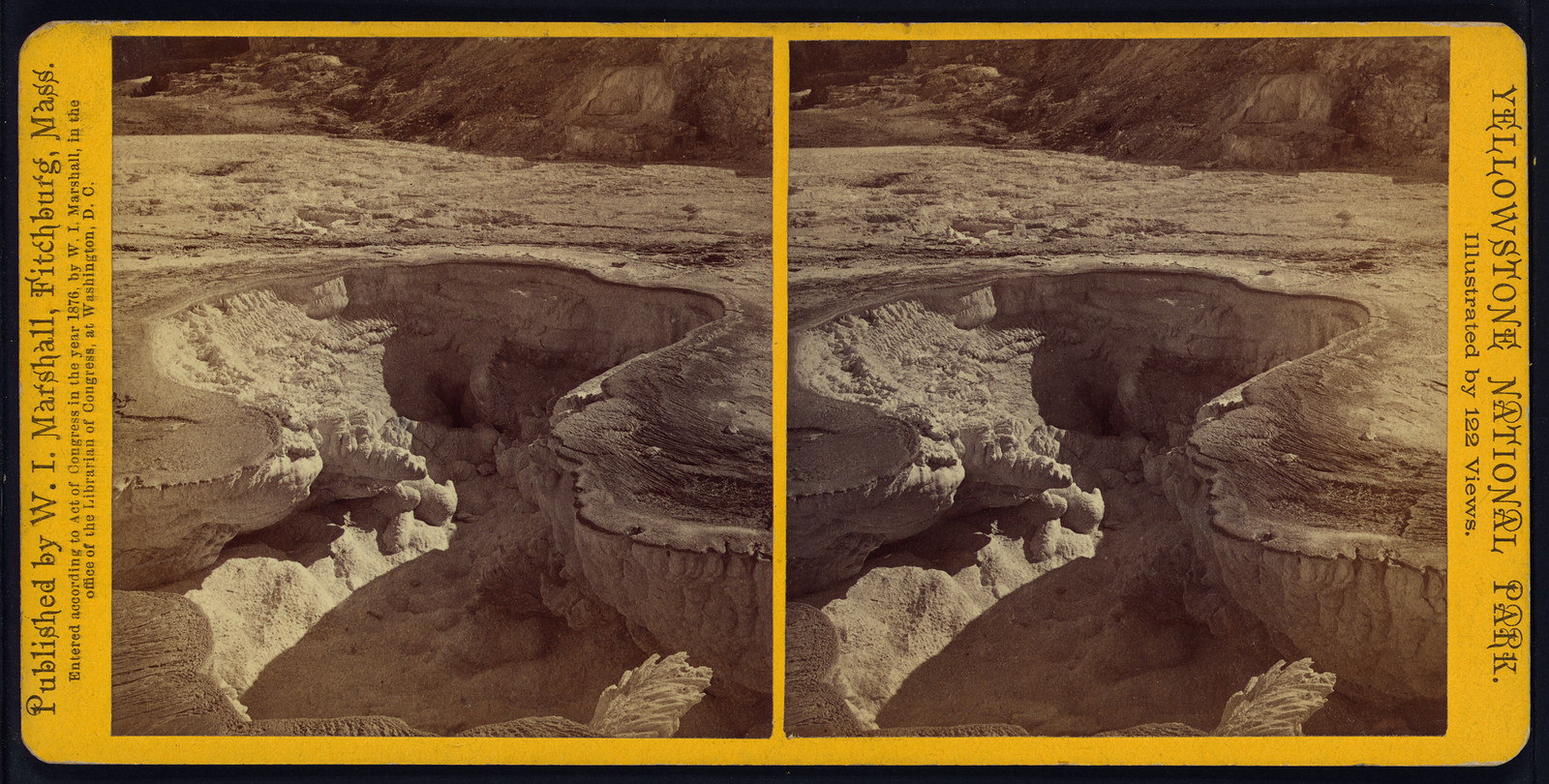 Crater of Periodical Hot Lake and Leaf Formation in Limestone Series. Leaf Form in Limestone. First View, 1876 — historic photograph