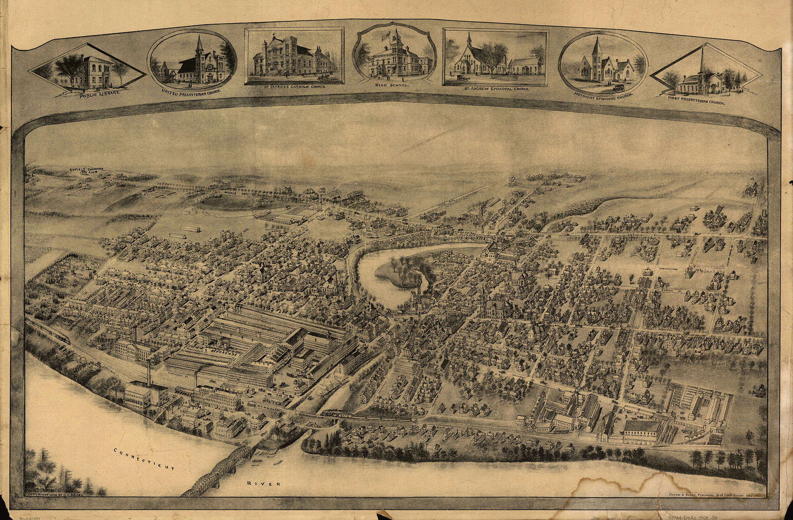 Enfield, Connecticut, 1908, 1908 — antique map