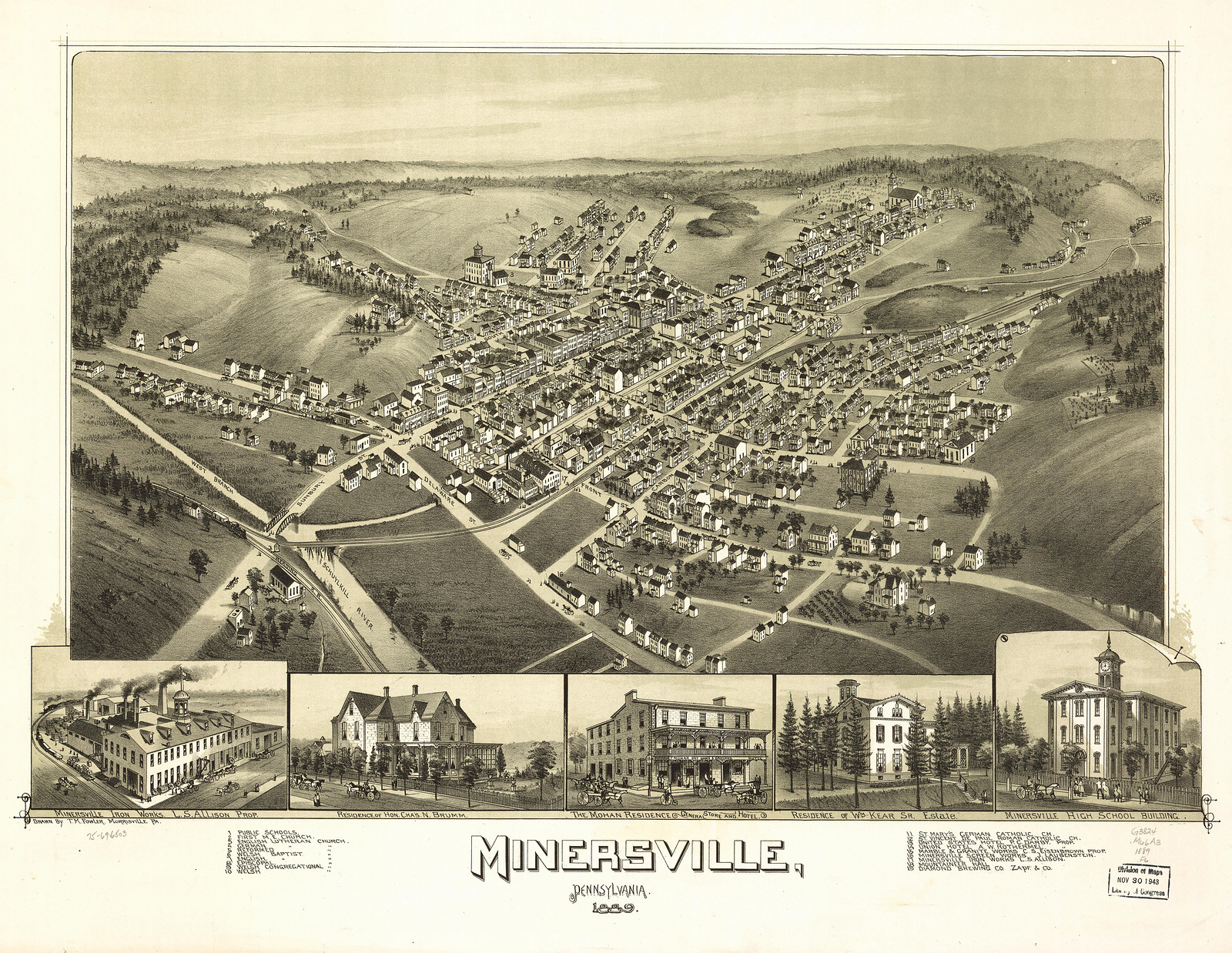 Minersville, Pennsylvania, 1889, 1889 — antique map