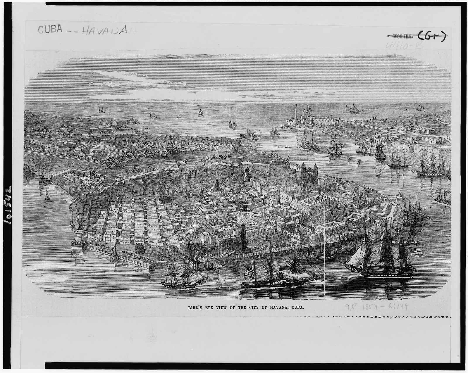 Bird's eye view of the city of Havana, Cuba, [1854] — antique engraving