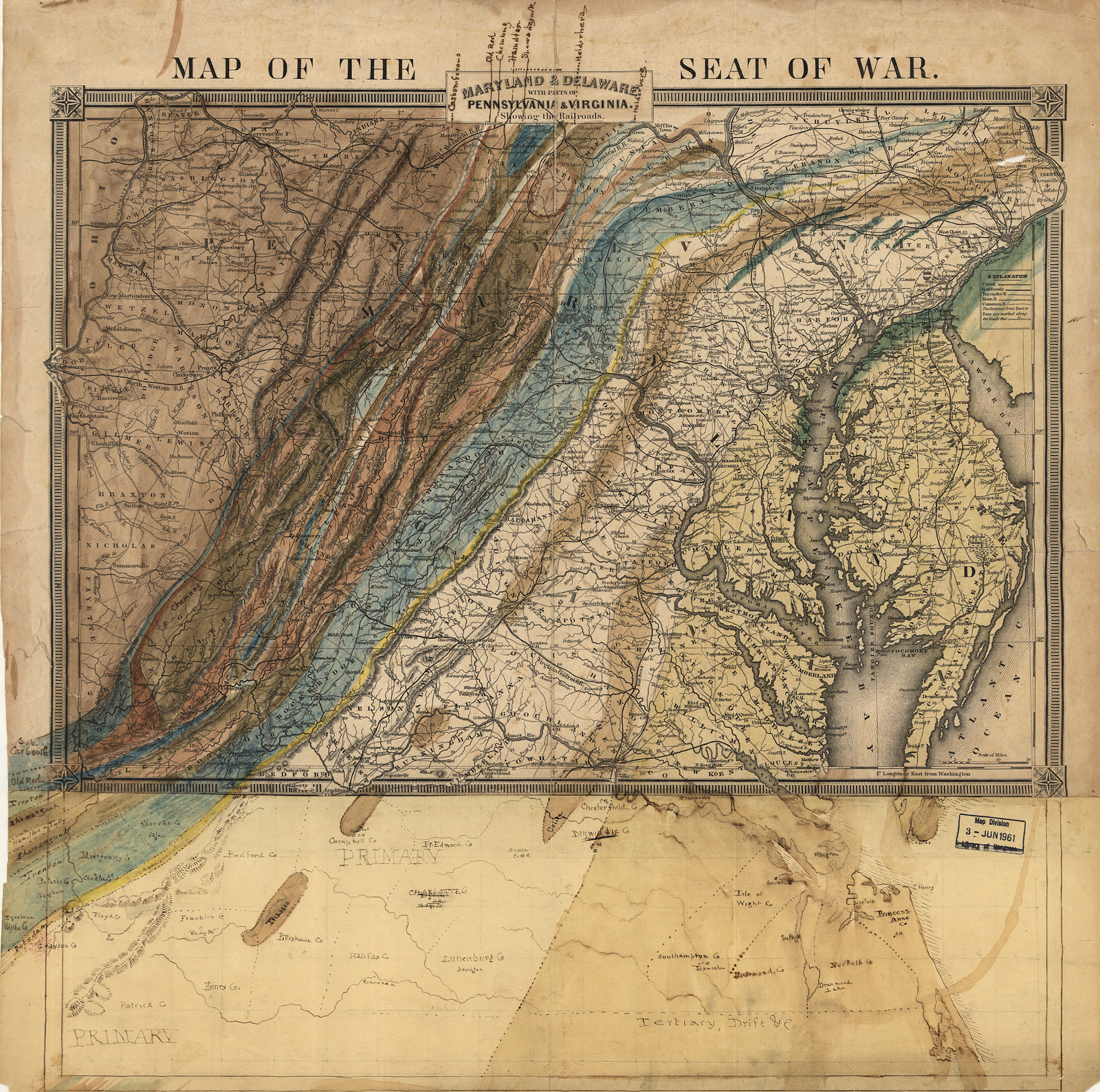 Civil War Map MD DC DE PA — antique map