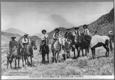 Indian cowboys [on horseback], Loomis, Wash.