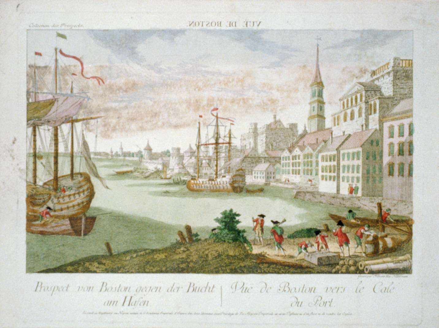 Vuë de Boston. Prospect von Boston gegen der Bucht am Hasen Vuë de Boston vers le Cale du Port / gravé par Francois Xav. Habermann. — historic print