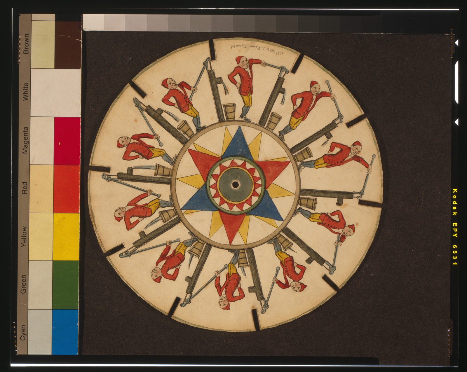 [Optical illusion disc with man pumping water], Haymarket, [London] : Pubd. by T. McLean, 1833. — antique lithograph