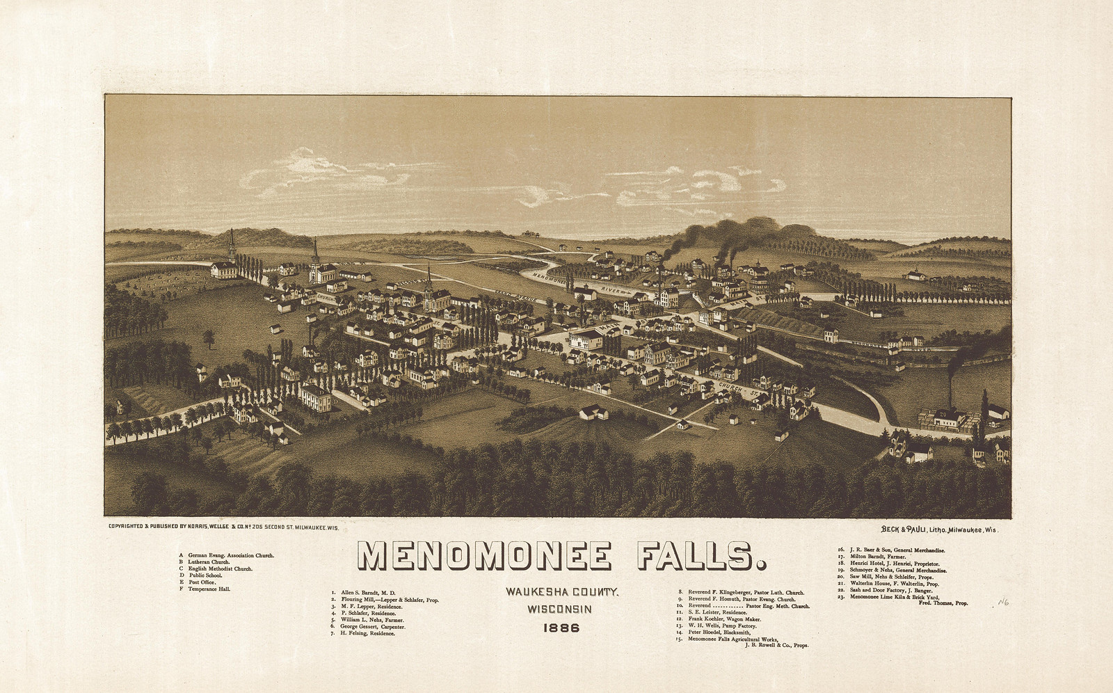 WI Menomonee 1886 MAP, 1886 — antique map