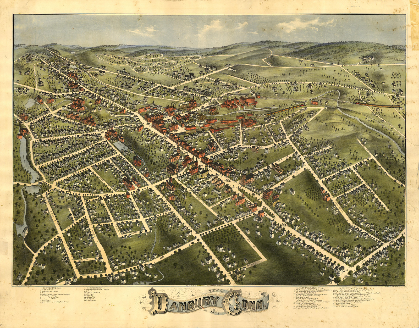 Danbury, Connecticut, 1875, 1875 — antique map