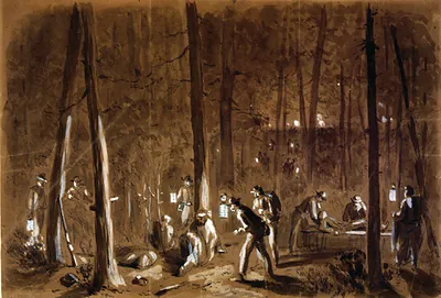 Hospital attendants - collecting the wounded after the engagement - within our lines near Hatchers run