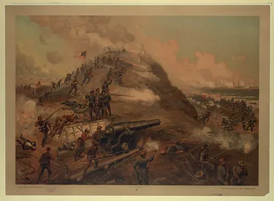 Capture of Fort Fisher, chromolithograph published by L. Prang & Co.