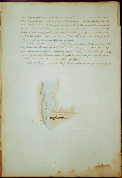 [Houses and a church (Buildings Erected or Proposed to be Built in Virginia"). Map of Norfolk harbor creek & site plan]"