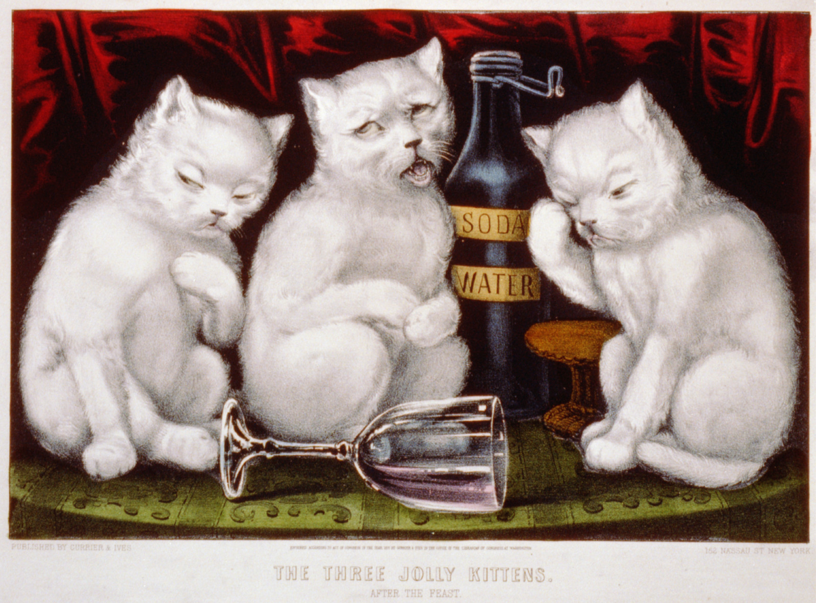 The three jolly kittens: after the feast, New York : Published by Currier & Ives, c1871. — antique lithograph