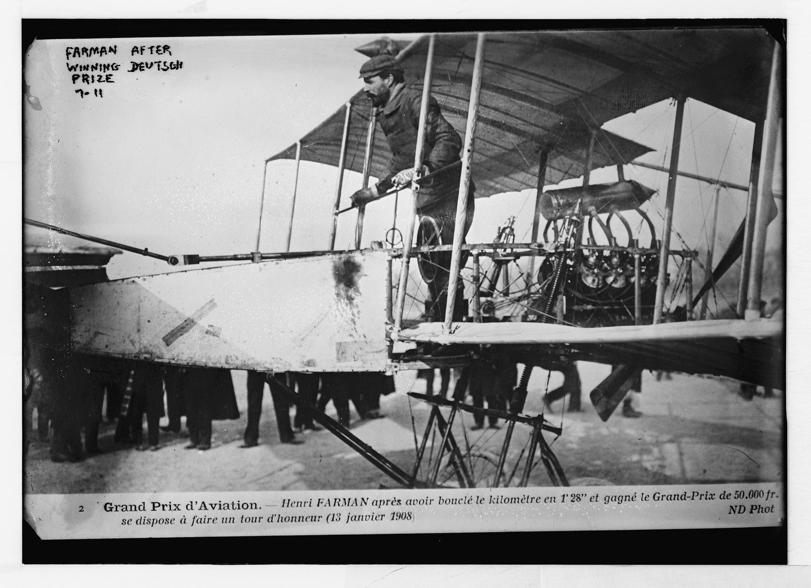 Henri Farman after winning Deutsch prize of aviation, ND Photo / ND Photo, Jan. 13, 1908. — historic photograph
