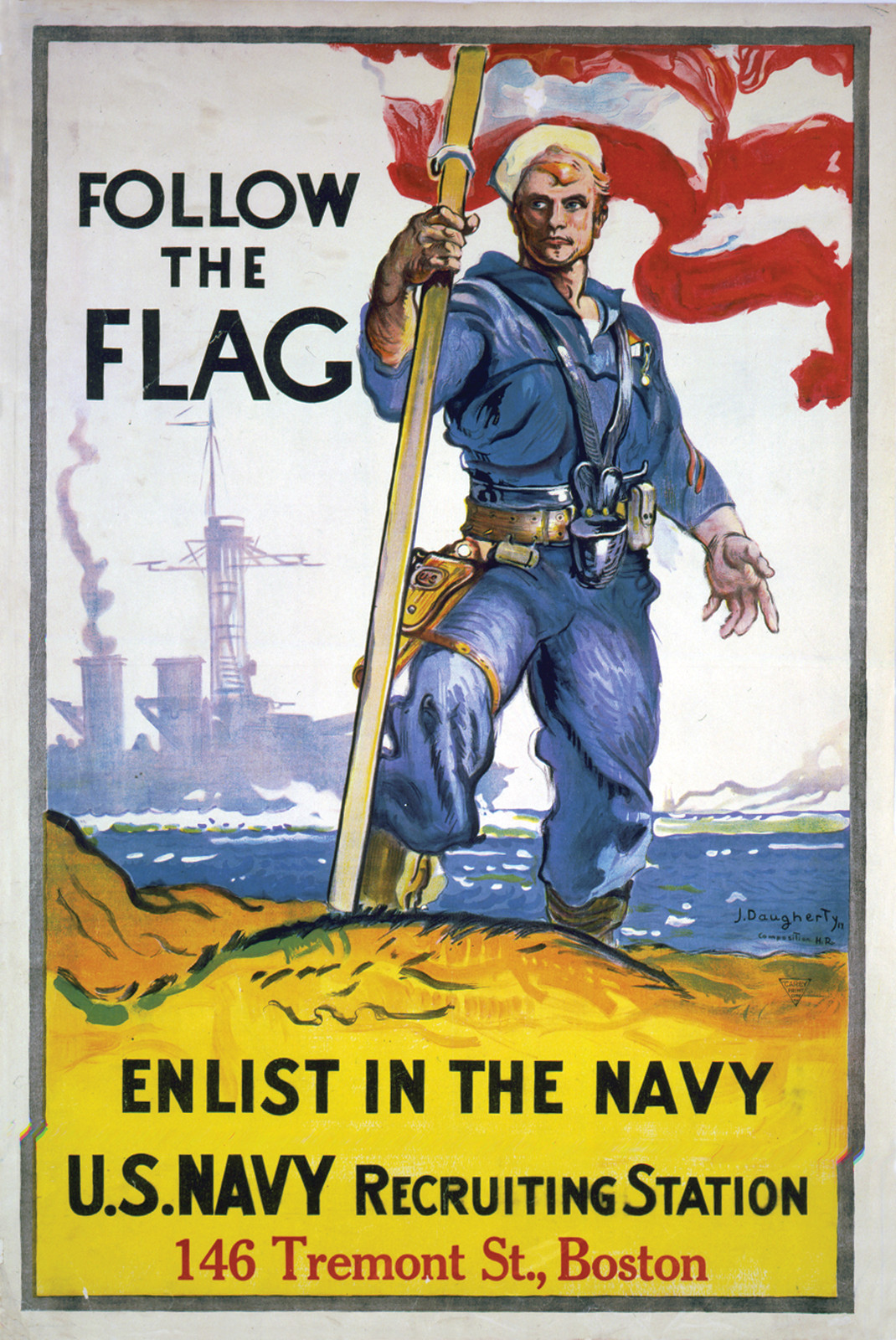 Follow The Flag, Enlist In The Navy, c. 1917 — vintage poster
