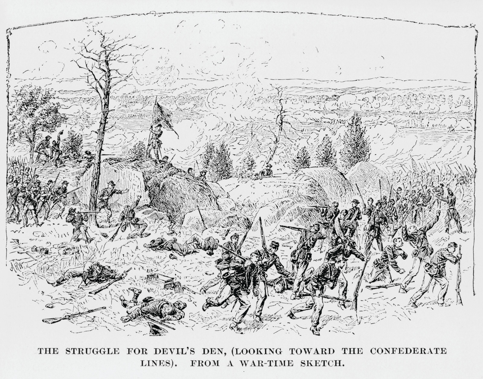 The Struggle for Devil's Den, (looking toward the Confederate lines), [c1888, published 1888] — historic print