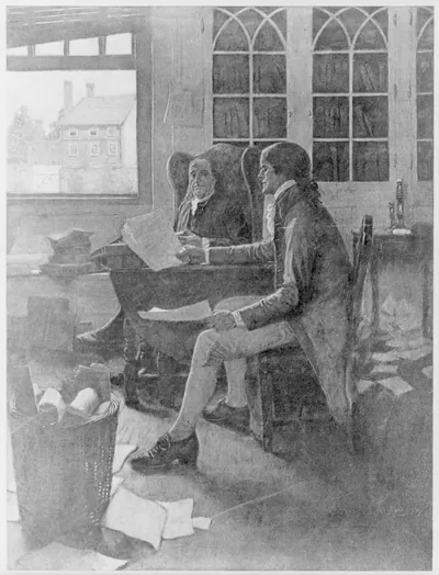 [Thomas Jefferson, 1743, 1826, reading rough draft of Declaration of Independence to Benjamin Franklin]