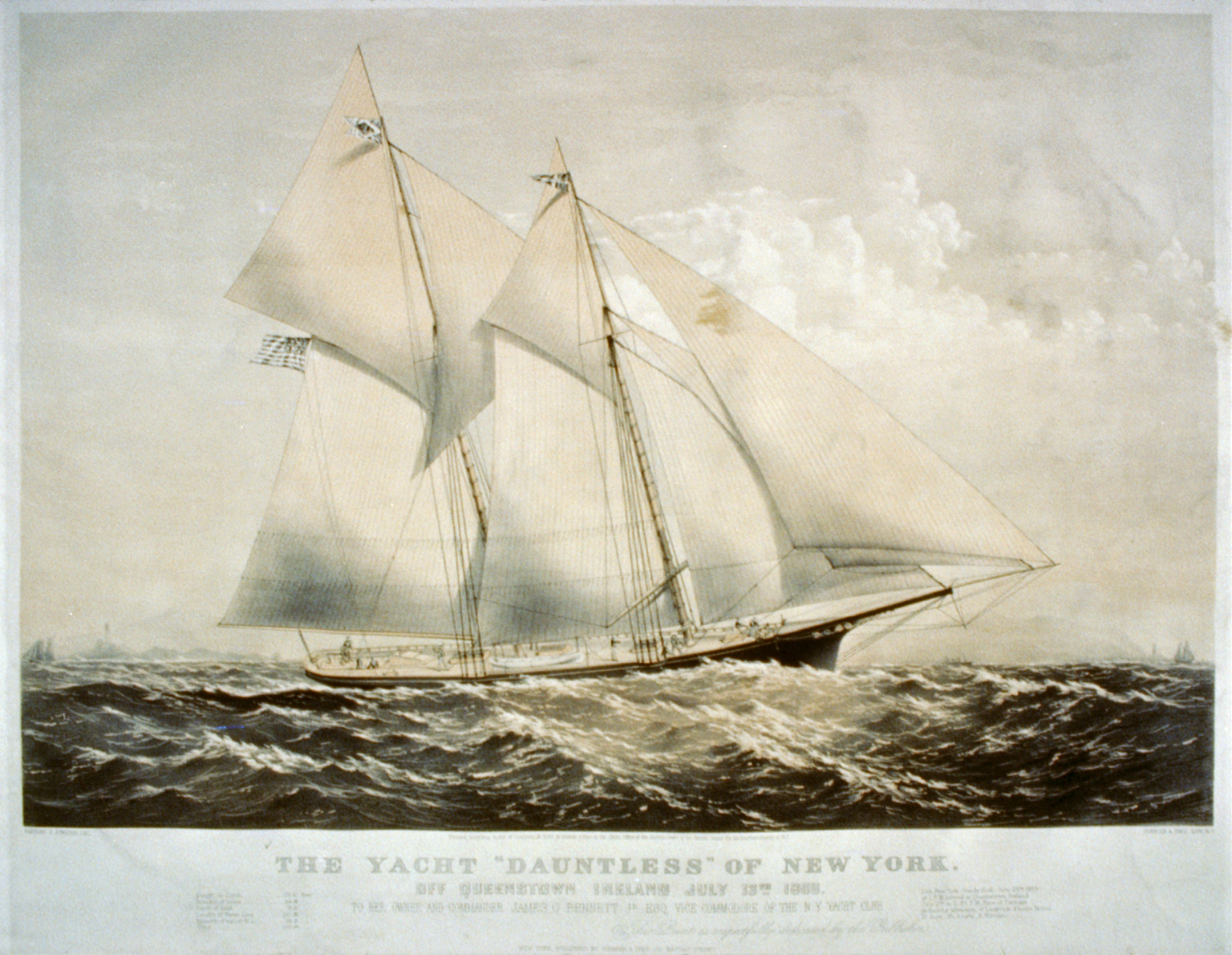 The yacht Dauntless" of New York: off Queenstown Ireland July 13th. 1869", New York : Published by Currier & Ives, c1869. — antique lithograph