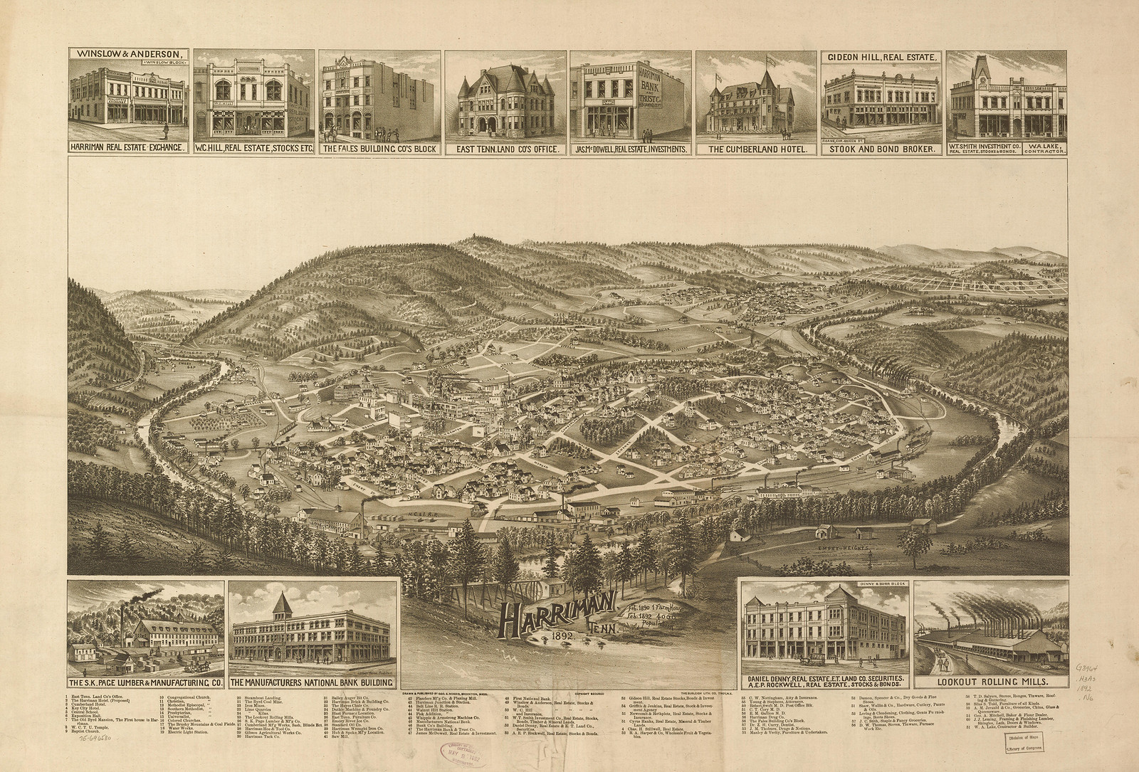 Harriman, Tennessee, 1892, 1892 — antique map