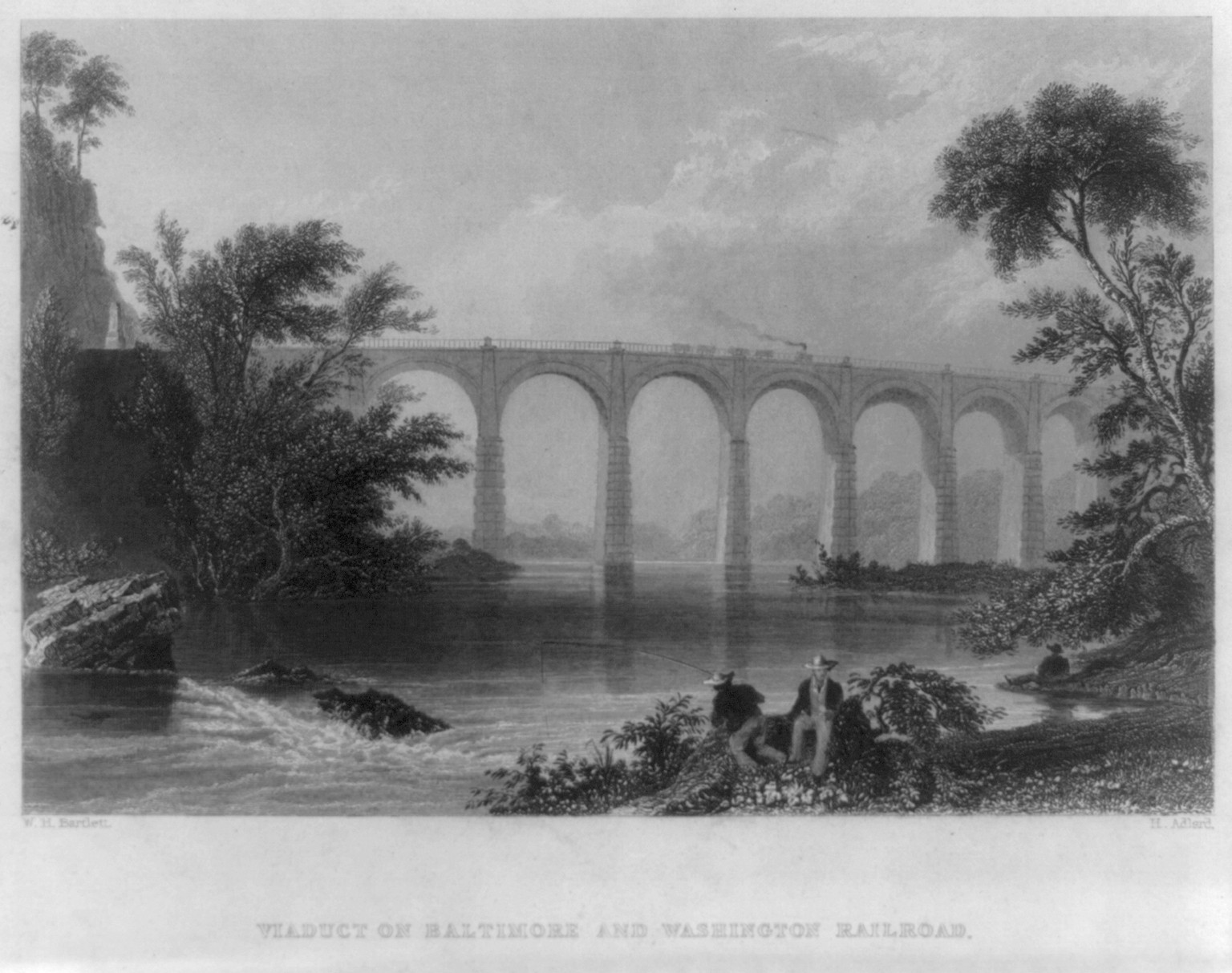 Viaduct on Baltimore and Washington Railroad — antique engraving
