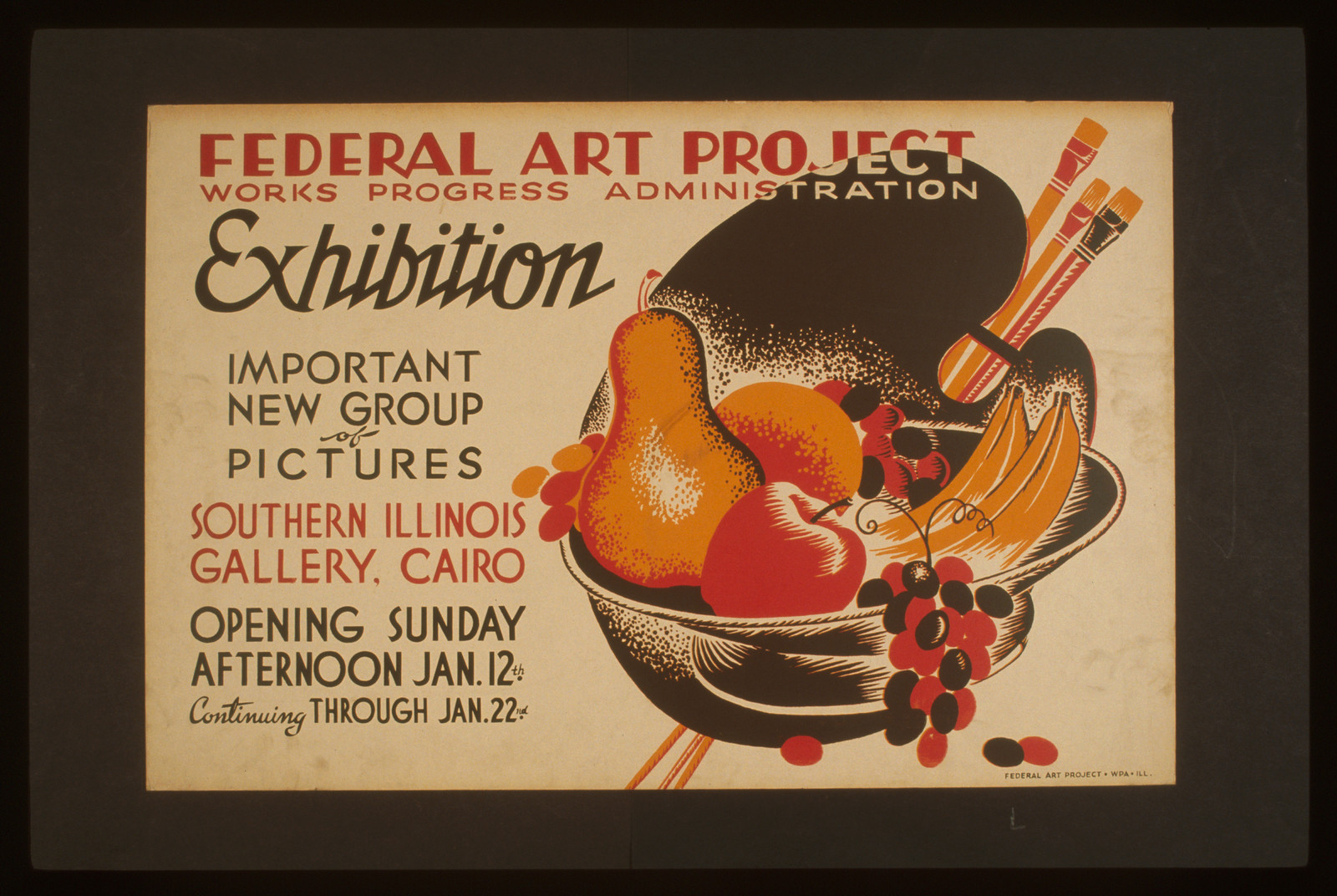 Federal Art Project Works Progress Administration exhibition Important new group of p, 1936 — vintage poster