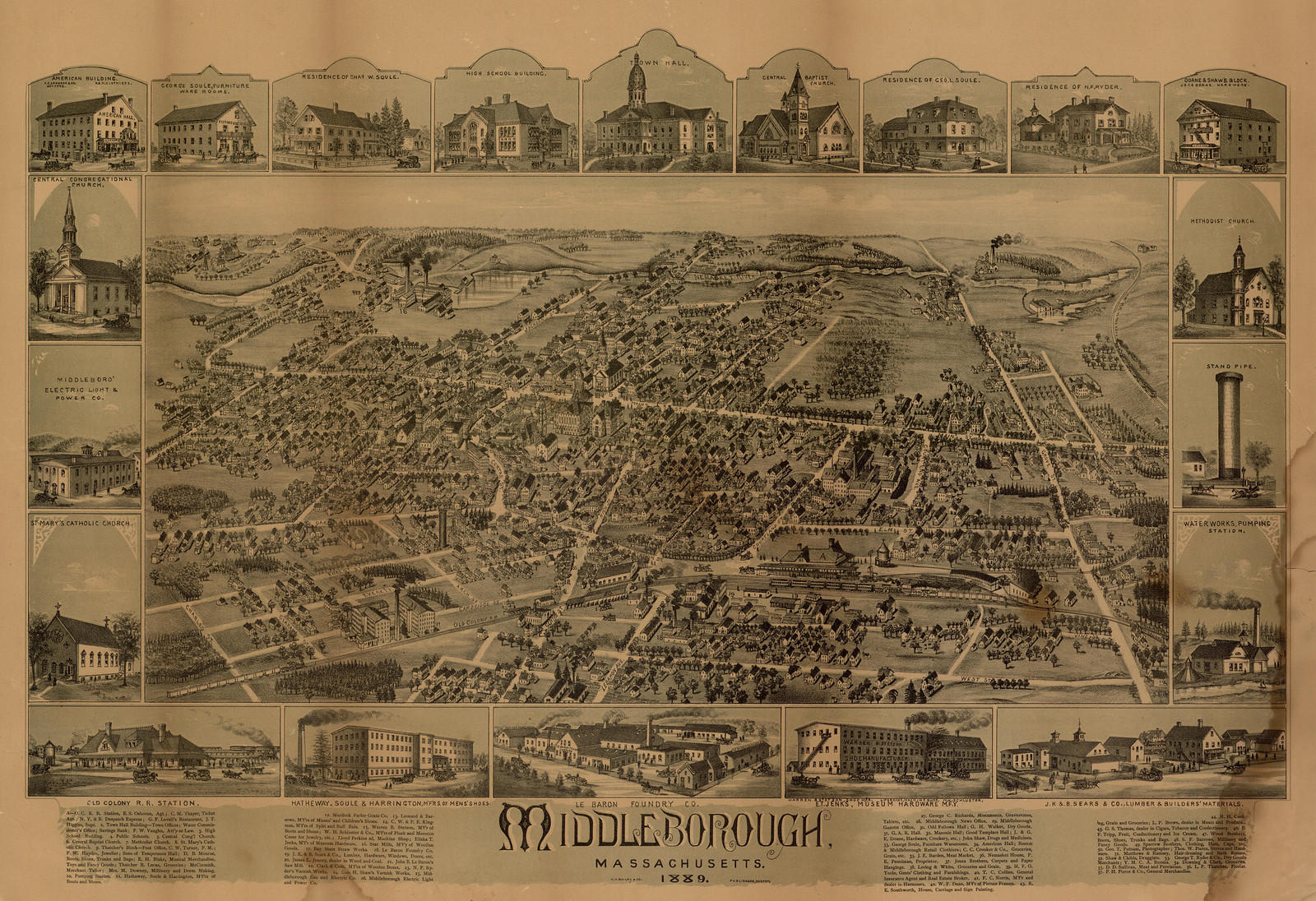 Middleborough, Massachusetts, 1889, 1889 — antique map