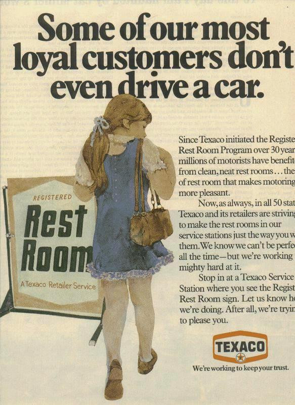 Texaco magazine advertisement: loyal customers don't drive a car — historic image