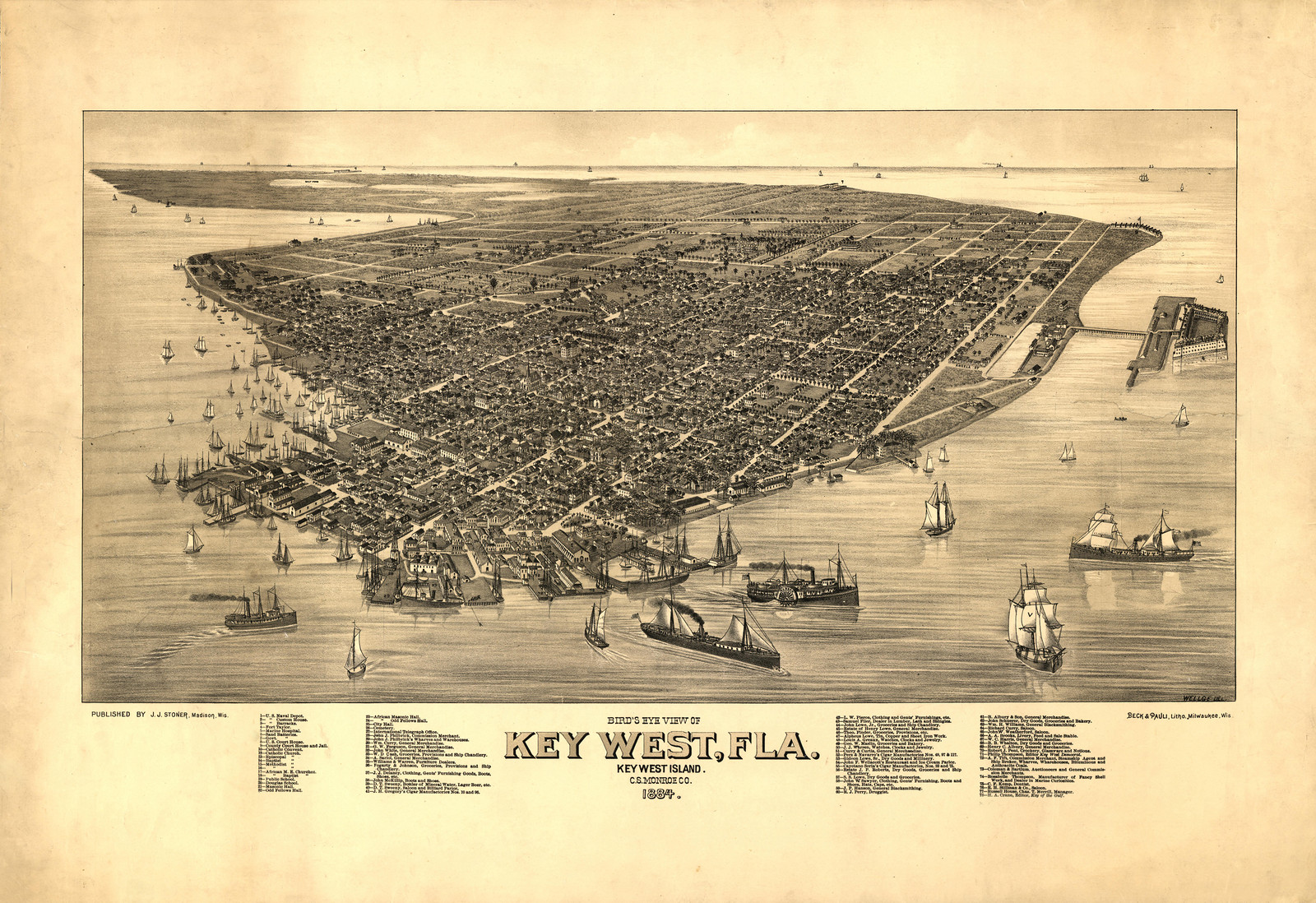 Key West, Florida, 1884, 1884 — antique map