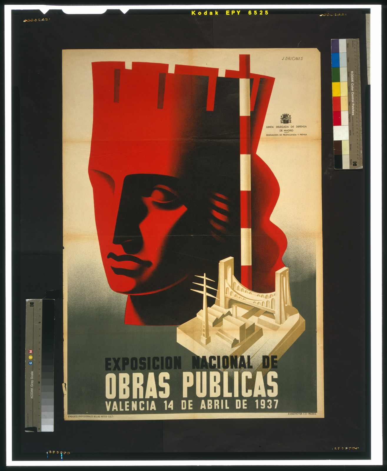 Exposicion nacional de obras publicas, [Spain] : Sindicato Profesionales Bellas Artes, U.G.T., 1937 — vintage poster