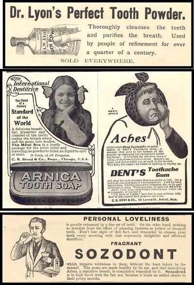 Three vintage tooth care advertisements from print