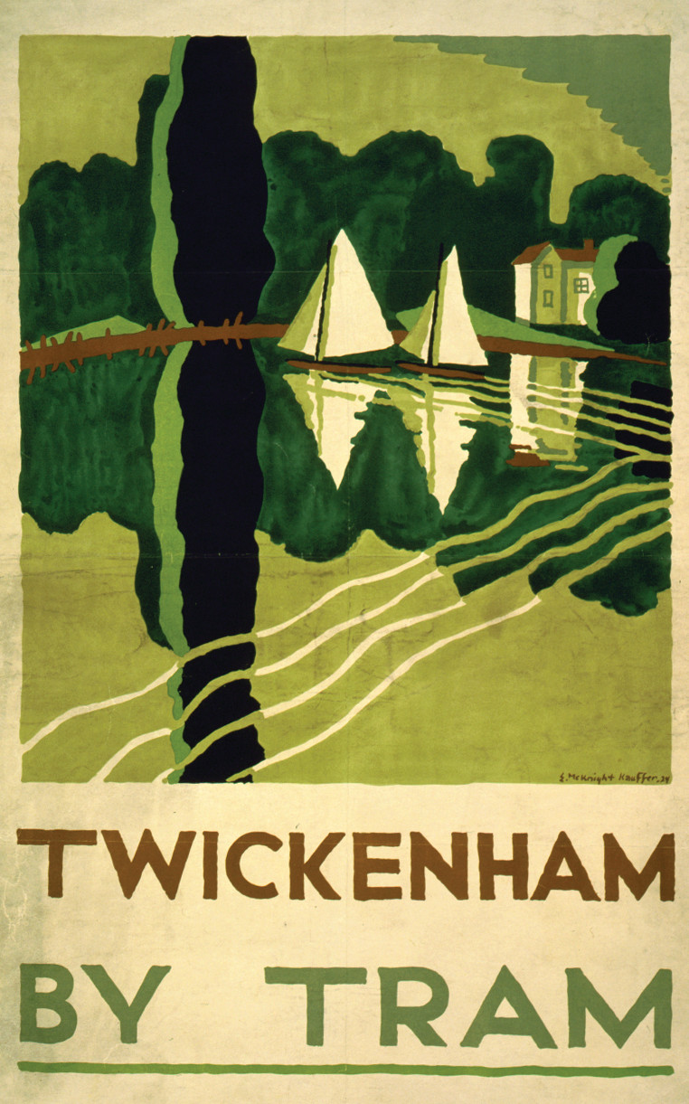 Twickenham by tram / E. McKnight Kauffer '24., [London] : The Baynard Press, [19]24. — vintage poster