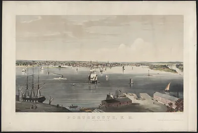 Portsmouth, N.H., panoramic lithograph view over the harbor