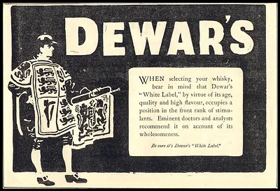 Dewar's whisky advertisement, 'White Label' text panel