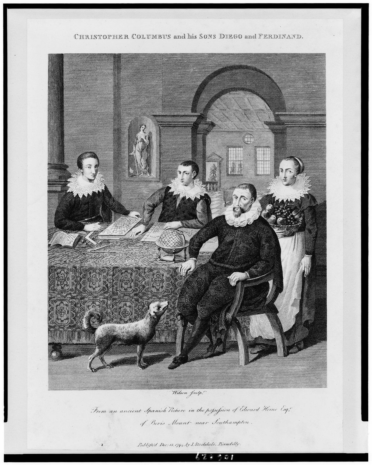 Christopher Columbus and sons Diego and Ferdinand / Wilson sculpt., [London] : Publish'd by I. Stockdale, 1794 Dec. 13. — antique engraving
