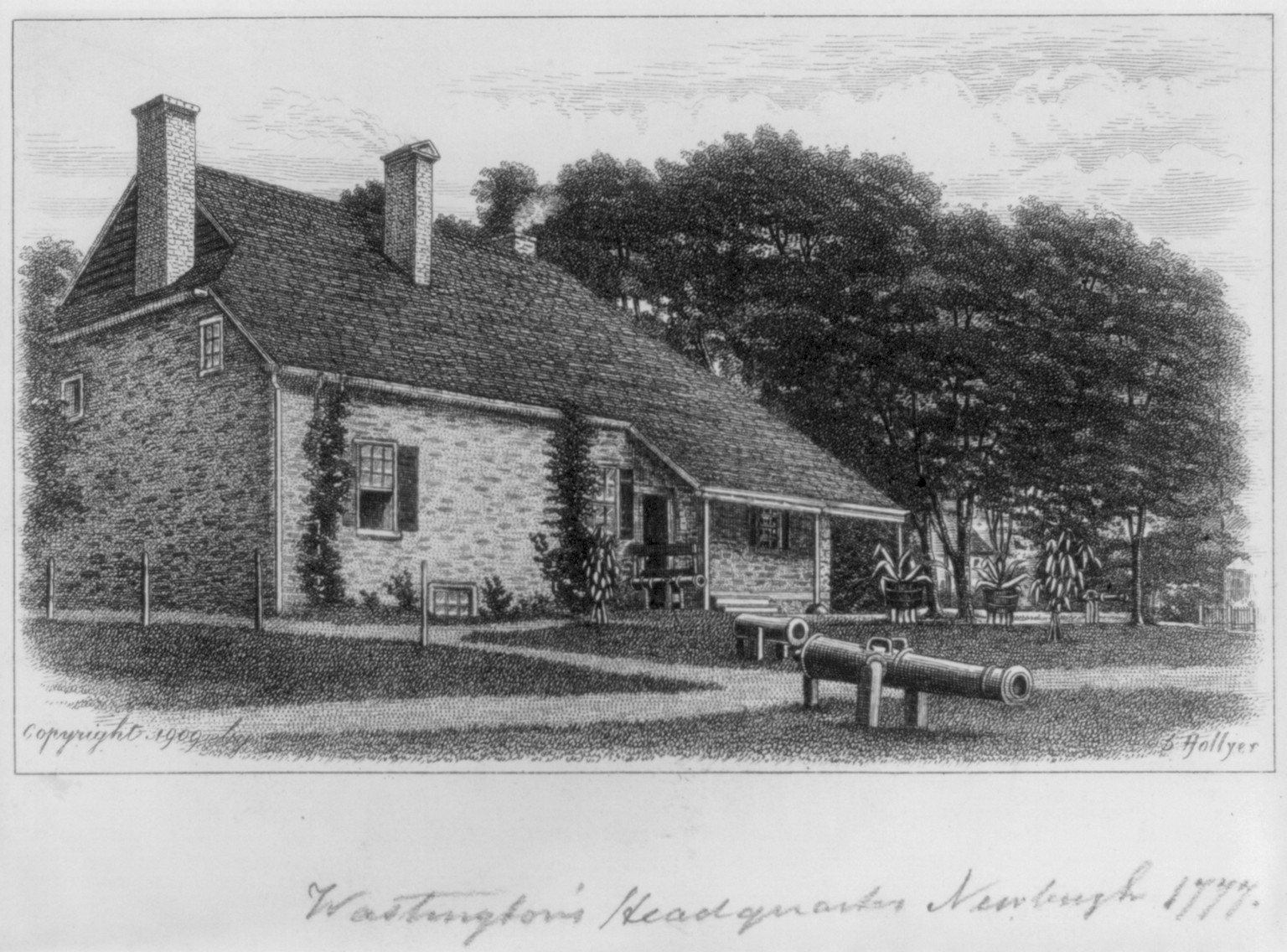 Washington's headquarters, Newburgh [N.Y.] 1777, c1909. — antique engraving