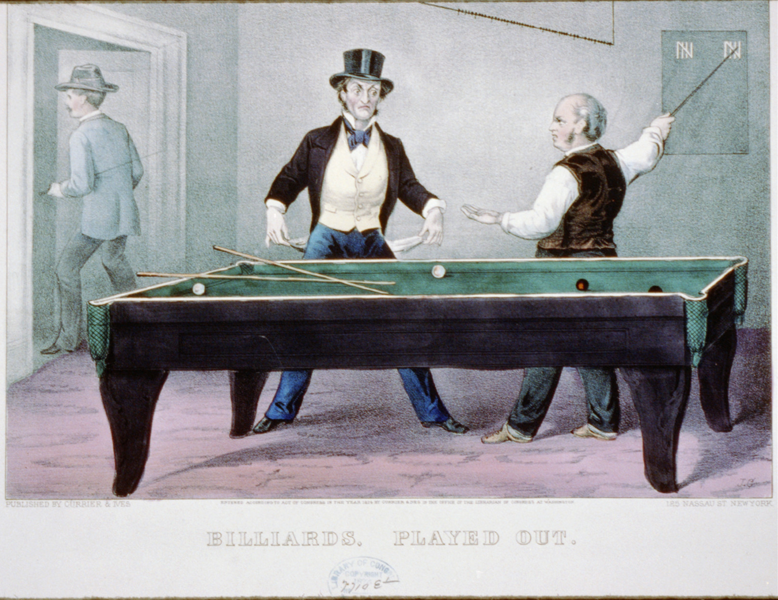 Billards, played out, [New York] : Currier & Ives, 1874. — antique lithograph