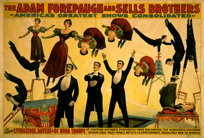 The Adam Forepaugh and Sells Brothers America's greatest shows consolidated--The great Livingstone, Davene & De Mora Troupe of champion acrobats, posturers, and hand balancers