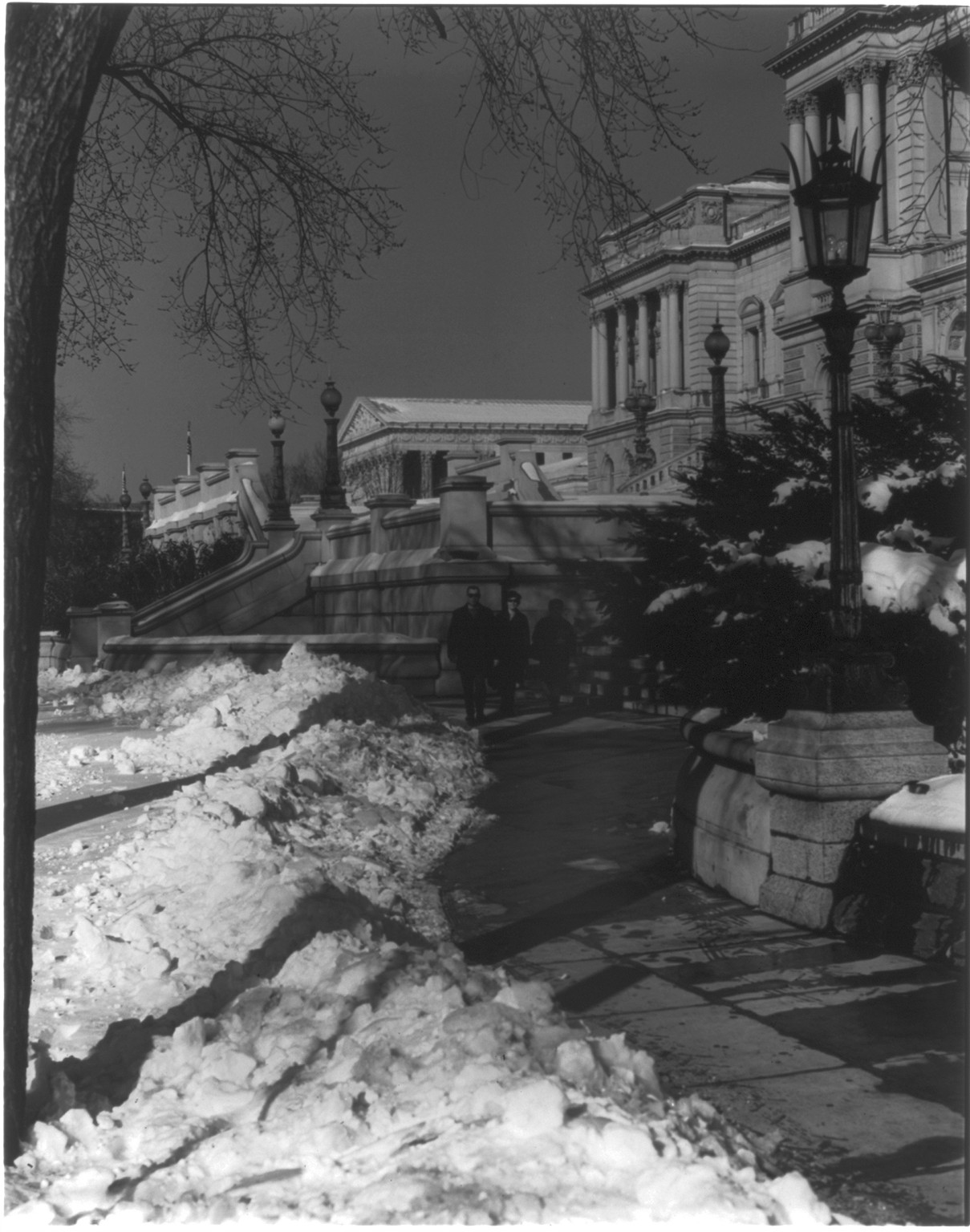 [D.C. Wash. - Library of Congress - snow view across front steps; Supreme Court portico in bg], 1966 — historic photograph
