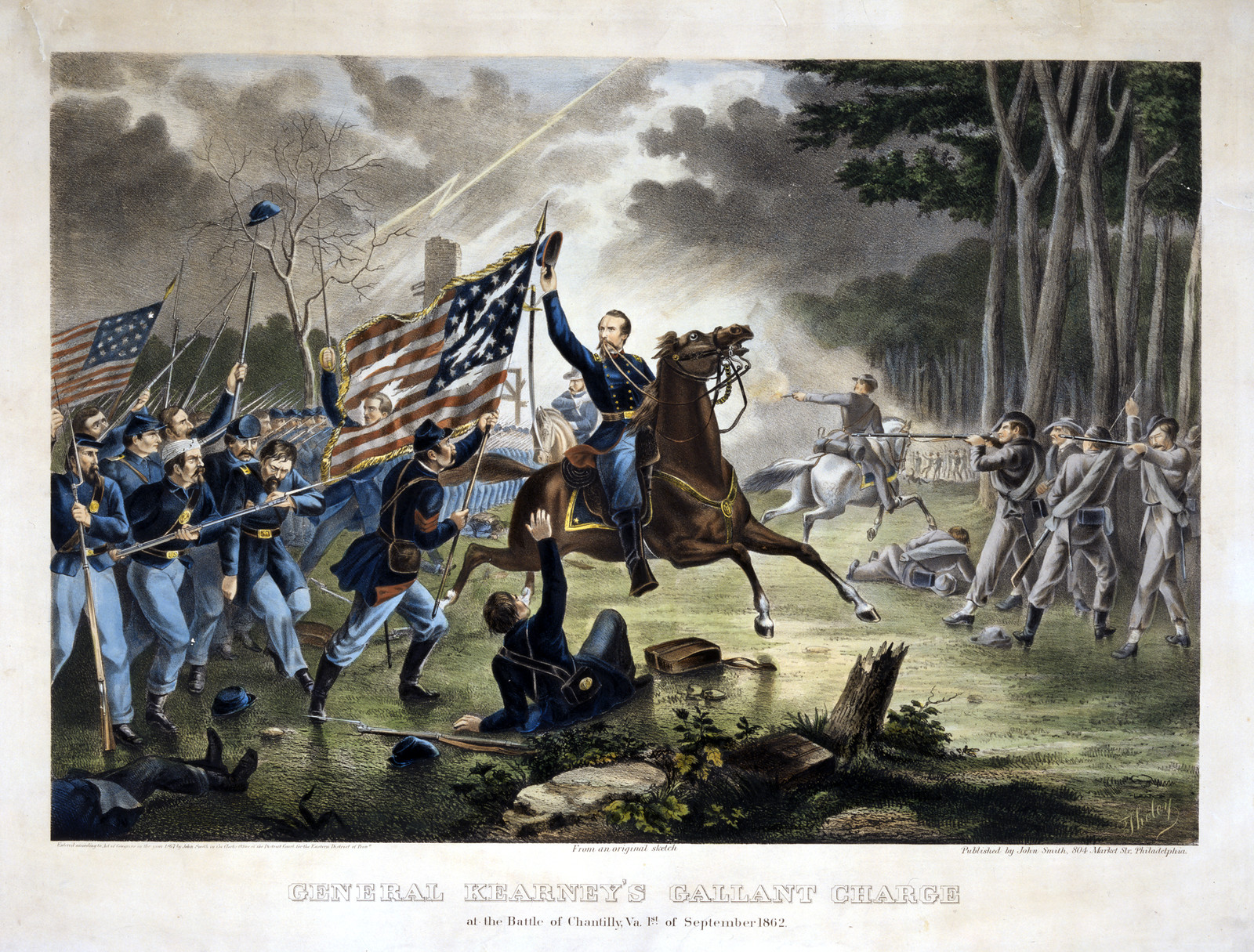 General Kearney's gallant charge, at the Battle of Chantilly, Va., 1st of September 1862 / Tholey., Philadelphia : John Smith, 804 Market Str., c1867. — antique lithograph