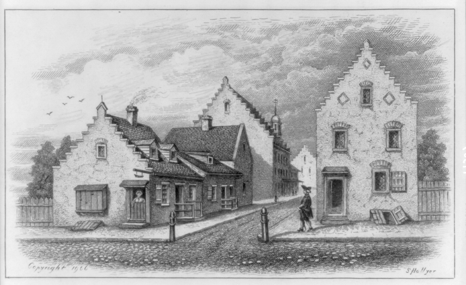 [N.Y.C. - Old Ferry house in 1700] — historic print