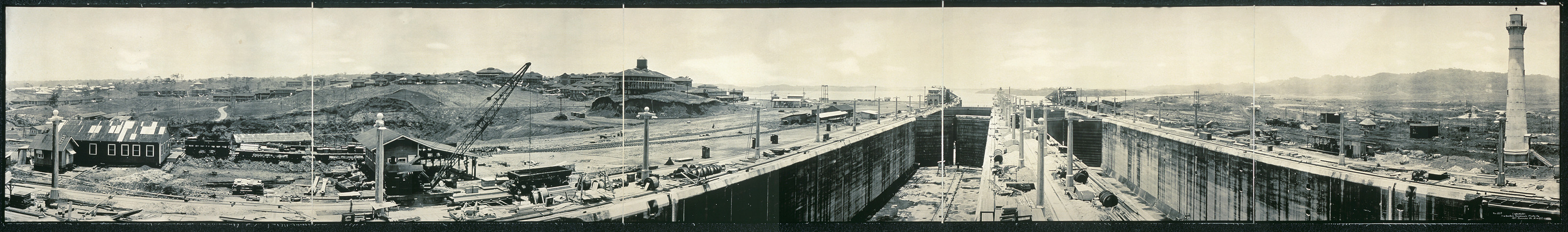Panoramic view of Gatun Locks, Panama Canal — historic image