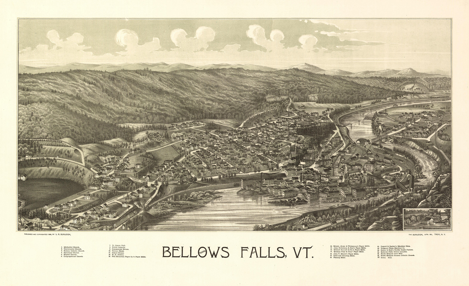VT Bellows Falls 1886 MAP, 1886 — antique map