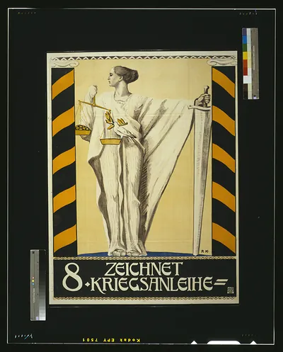 Zeichnet 8. Kriegsanleihe war loan poster with Lady Justice