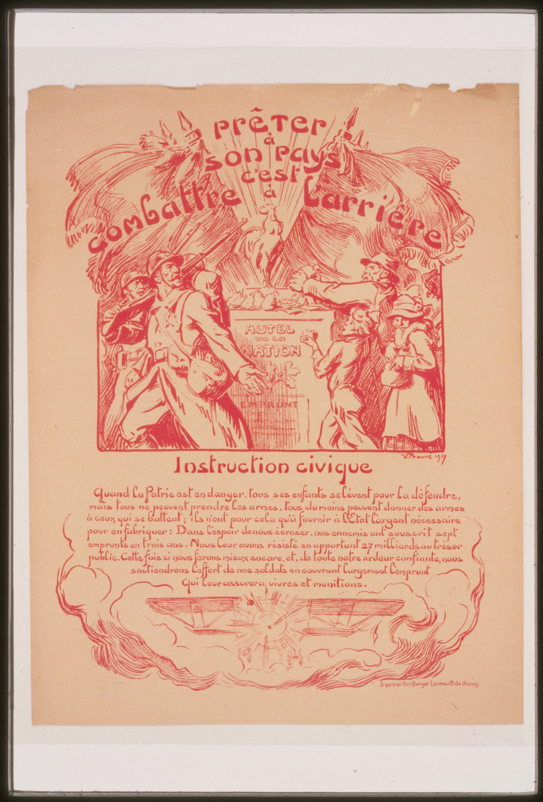 Precircter aacute son pays cest combattre aacute larrieacutere, 1917 — vintage poster