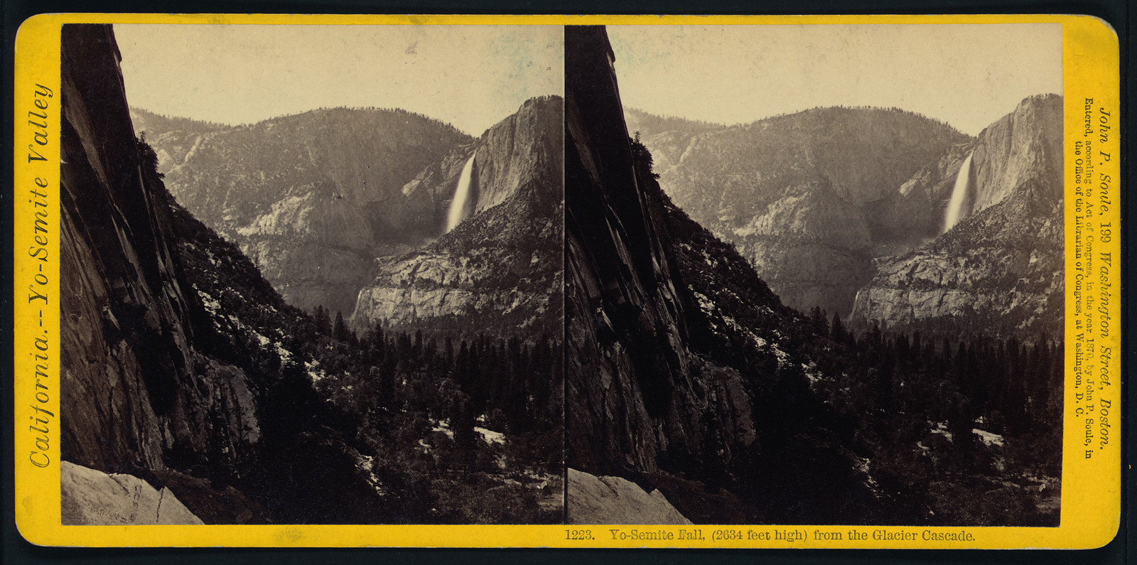 Yo-Semite Fall (2634 feet high) from the Glacier Cascade, 1870 — historic photograph