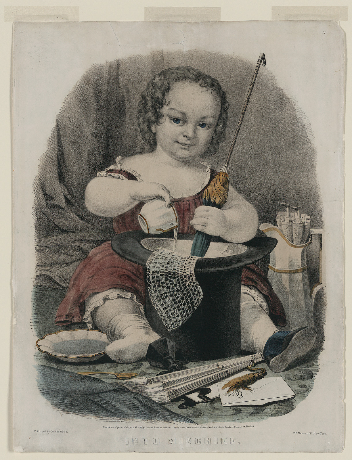 Into mischief, New York : Published by Currier & Ives, 152 Nassau St., c1857. — antique lithograph