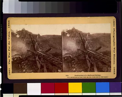 Destruction of a railroad bridge / The War Photograph & Exhibition Company, Hartford, Conn.