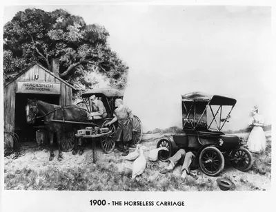 Progress of the Roads: 1900 - the horseless carriage