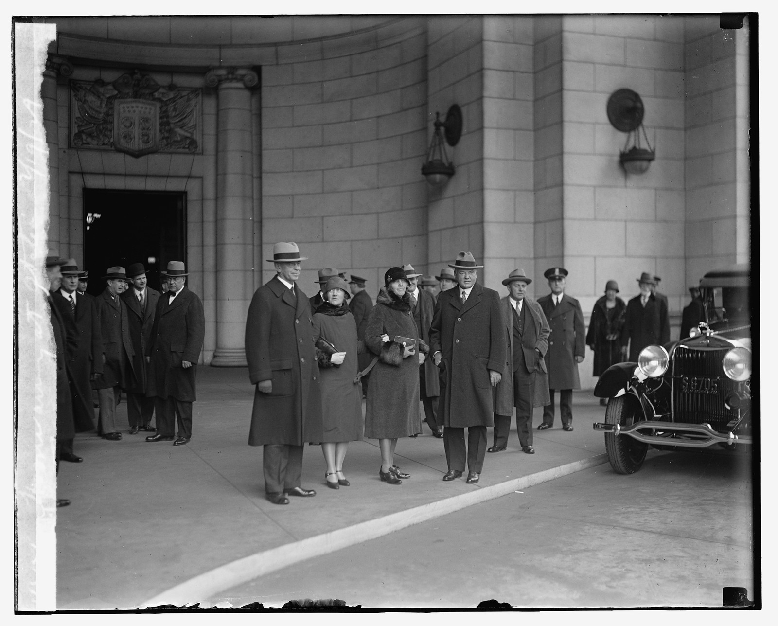 Hoover arriving at station, 2/19/29, [19]29 February 19. — historic photograph