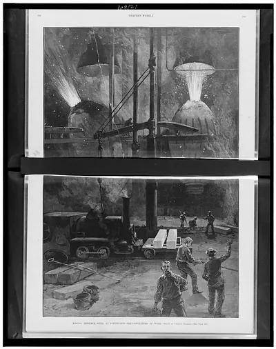 Making bessemer steel at Pittsburgh - the converters at work / drawn by Charles Graham.