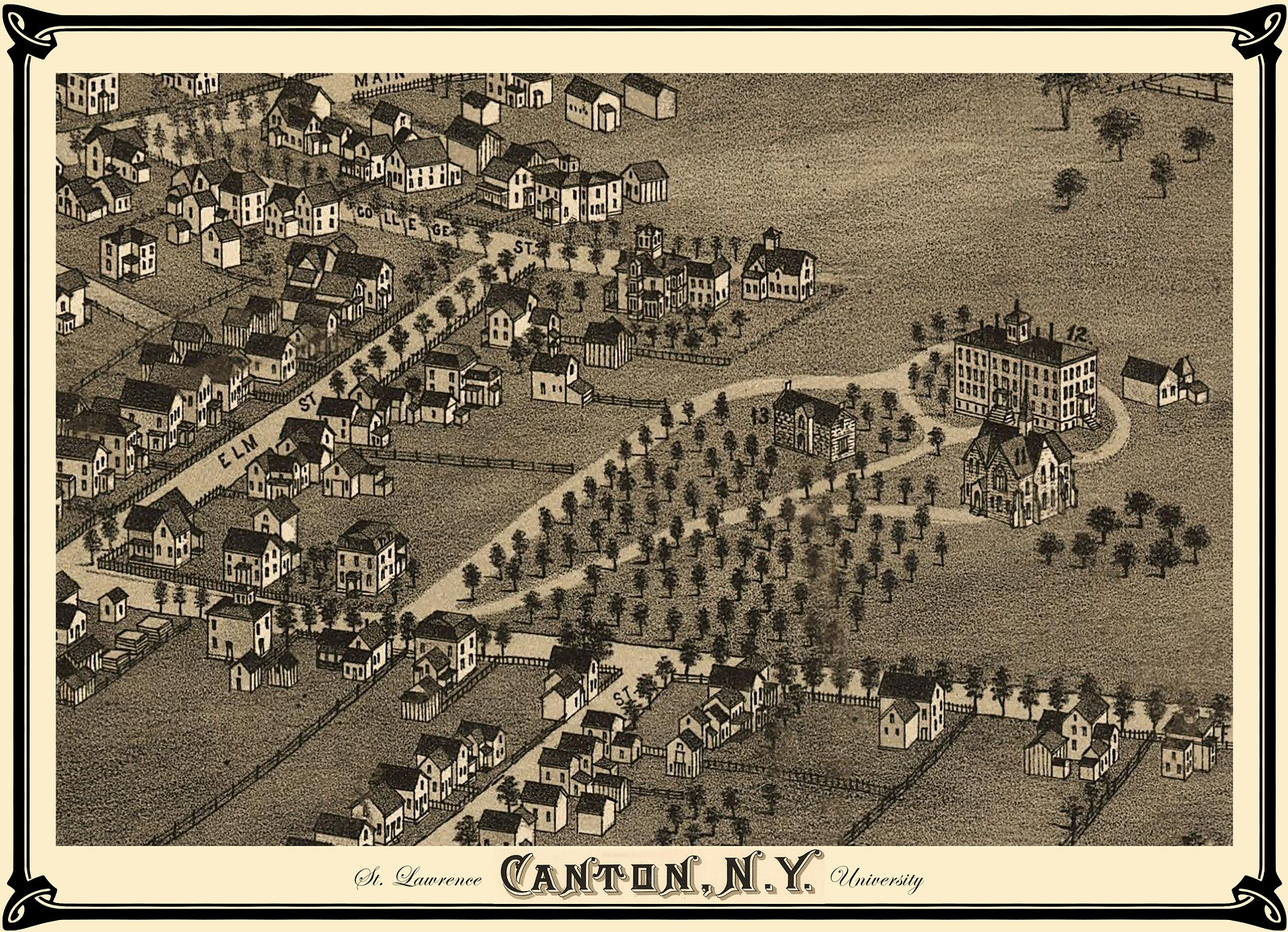 Canton St Lawrence Coll, New York, 1885, 1885 — antique map