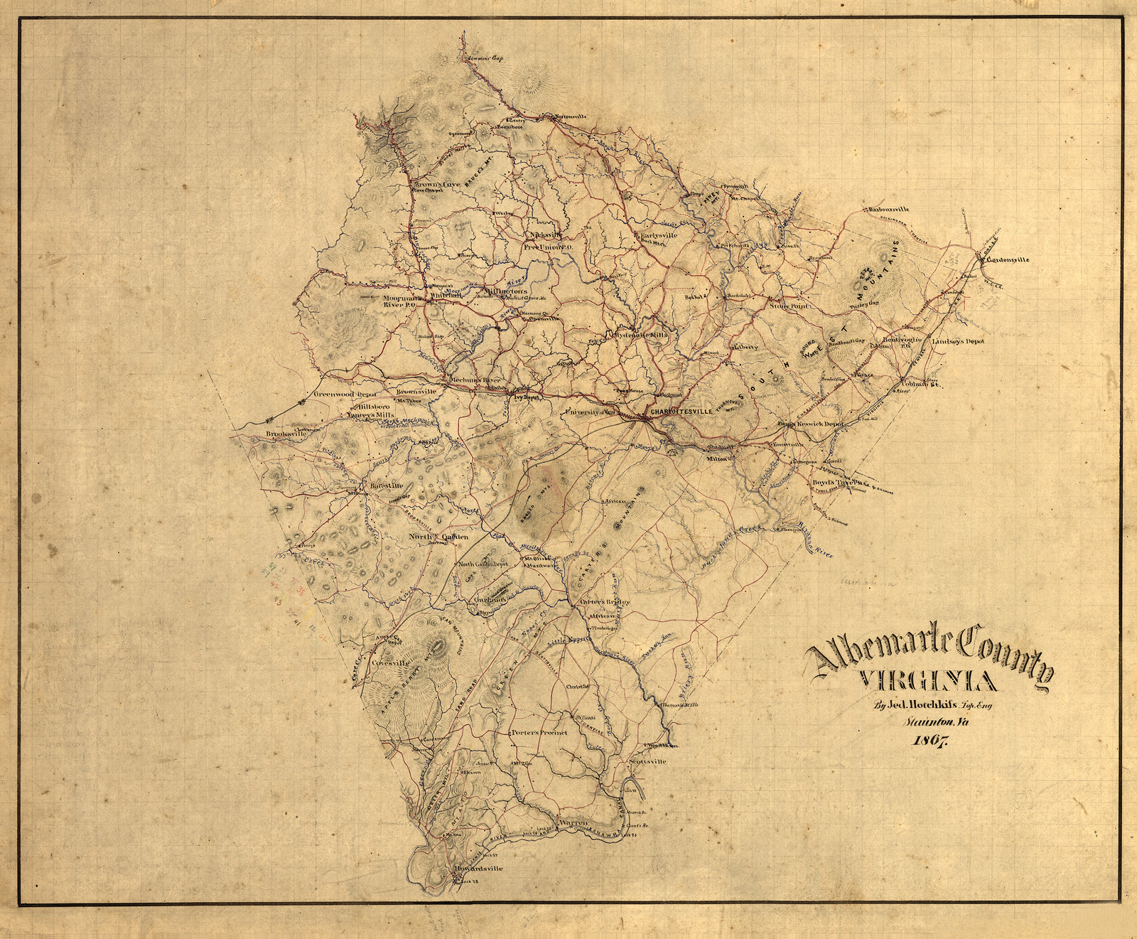 Albemarle County, Virginia by Jed, c. 1867 — antique map